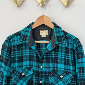 Vintage Turquoise and Black Plaid Flannel